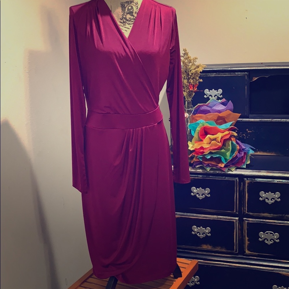 The Limited Burgundy Purple Faux Wrap Dress Tall